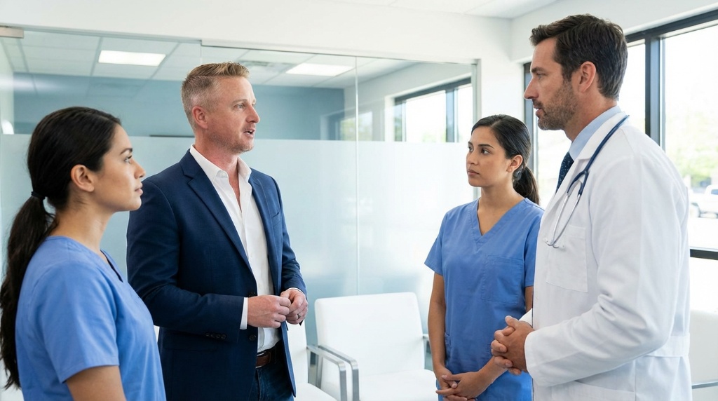 Jeff Igoe, Co-Founder of Saara, speaking with a medical team